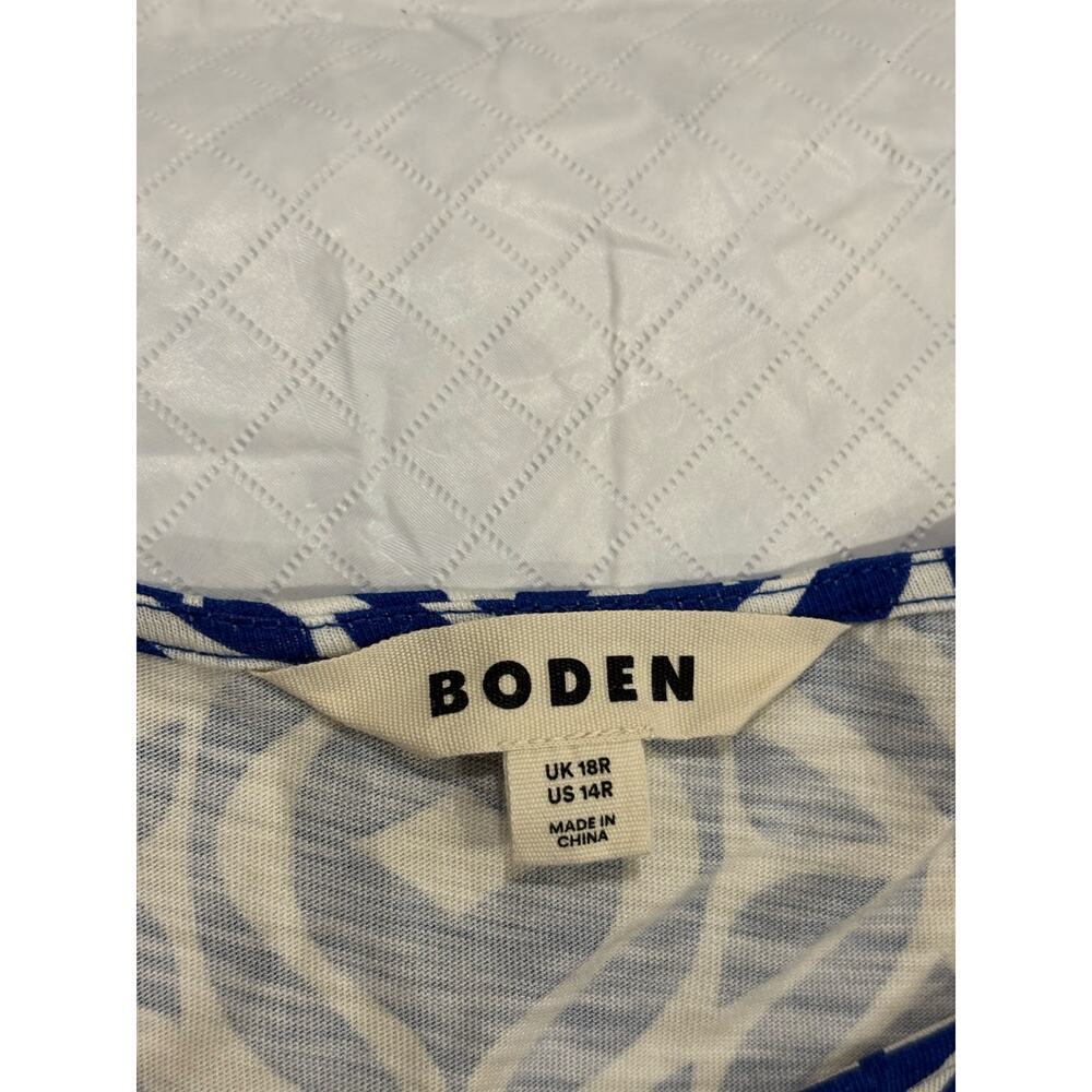 Boden Blue White Geometric Tiered Midi Dress SZ 14 - Picture 3 of 3